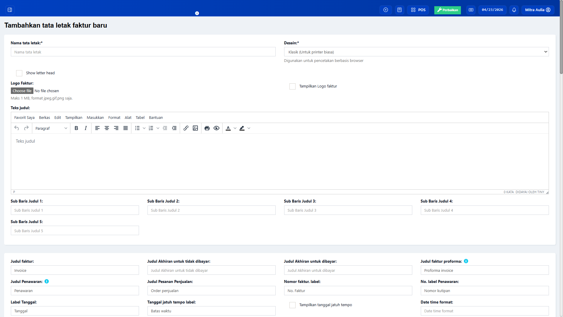 Dashboard Kustomisasi
